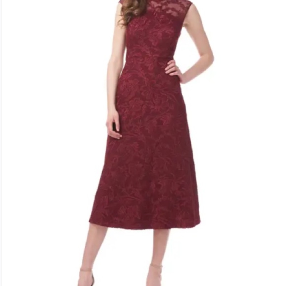 JS Collections Joy Mock Neck Embroidered Mesh Cocktail Dress